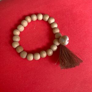 Natural Wood Beaded Bracelet with Tassel